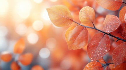 Wall Mural - Autumn Leaves with Dewdrops