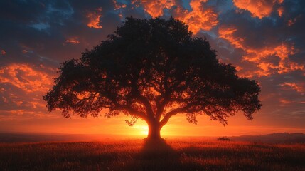 Canvas Print - Silhouette of a Tree at Sunset