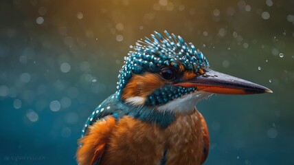 A vibrant kingfisher captured in a cinematic close-up