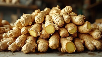 Canvas Print - A Close-Up View of Fresh Ginger Root