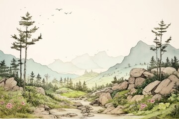 Poster - Valley sketch wilderness landscape.