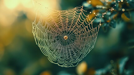 Poster - Dew-Covered Spiderweb in the Morning Sun