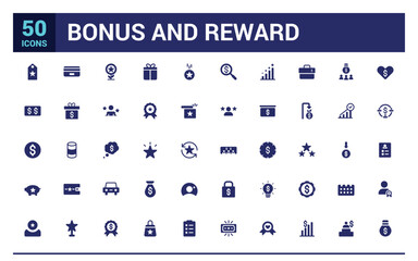 Bonus and reward icon set. Related to loyalty, benefit and prize filled icons. Filled icon set, glyph icon set for web and ui. Editable stroke. Solid icon set. Vector illustration.