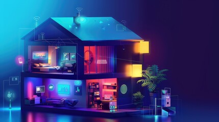 Poster - Picture smart homes equipped with Internet of Things (IoT) devices, offering personalized comfort, energy efficiency, and enhanced security through interconnected systems