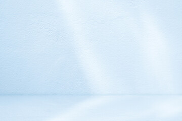 Leinwandbilder - Blue Background Studio with Gradient White Light on Podium stage for Product Display Present,Empty Backdrop wall texture with abstract sun light on floor concrete in pastel blue tone color for Winter
