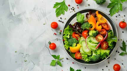 Plate with healthy homemade food on light background