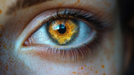 Canvas Print - Close-up of a Human Eye with Golden Pixels