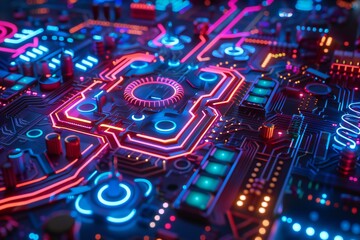 Poster - Shiny pink tech board, motherboard, created by ai
