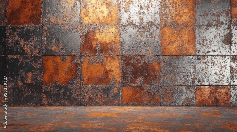 3D rendering of an old rusted metal background showcasing architectural ...