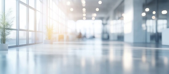 Poster - 3D rendering of a blurred empty open space office with abstract light bokeh in the interior background for design