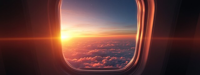 Aufkleber - Fascinating sunrise viewed through a spaceship window in a 3D cartoon rendering