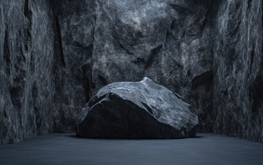 Sticker - 3D rendering of black copy space adjacent to a rock formation within a cave