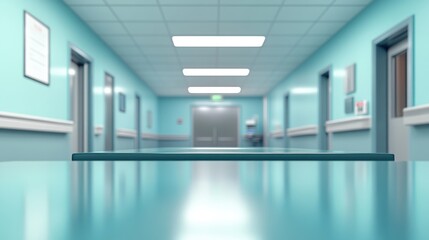 Sticker - 3D Rendering of a Tabletop with a Blurred Hospital Background