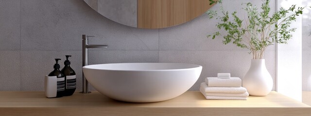 Fototapete - 3D rendering of a modern washbasin in a stylish bathroom