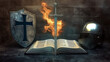 © Raivin+ - Bible and Flaming Sword of Spirit - Whole Armor of God/ Spiritual Warfare - Bible Illustration HD [16:9]