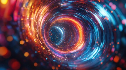 Poster - Vibrant and colorful concept for light speed hyperspace and space warp travel depicted in a 3D cartoon rendering of a wormhole tunnel loop