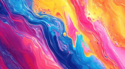 Aufkleber - Fluid Art in a colorful abstract background with mixing paints depicted in 3D cartoon rendering Modern art