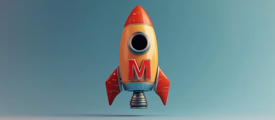 Aufkleber - 3D render of a rocket shaped like the letter M in a cartoon style