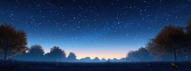 Poster - Beautiful clear starry sky on a cool autumn evening in 3D cartoon rendering