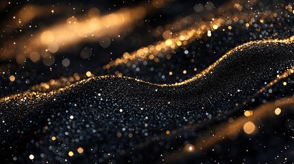 Poster - A shimmering landscape of golden particles on a dark background, creating a mesmerizing visual effect of light and texture.