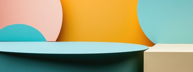 Poster - Abstract minimalist background featuring a still life composition of geometric paper shapes