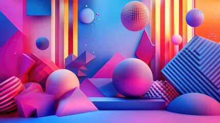 Leinwandbilder - Vibrant backdrop featuring geometric shapes 3D illustration and rendering