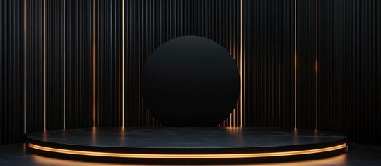 Poster - Elegant black podium backdrop for luxury cosmetic branding and product showcase 3D rendering illustration