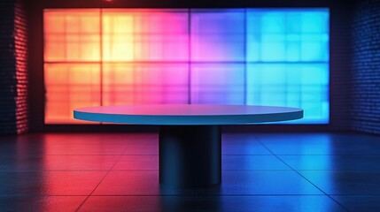 Poster - White table on a stand with a LED screen backdrop in a news studio 3D rendering