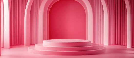 Aufkleber - Abstract pink backdrop featuring a geometric podium shape 3D rendering suitable for product display