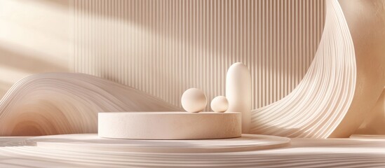 Aufkleber - Composition featuring smooth rounded shapes in champagne hues for product showcasing 3D rendering