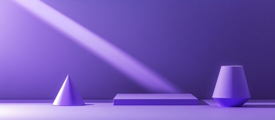 Fototapete - Abstract geometric shapes of square and cone in a violet purple minimal background 3D rendering