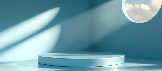 Fototapete - Abstract background featuring a round platform designed to showcase a product in an empty scene created through 3D rendering for conceptual purposes