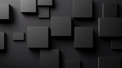 Wall Mural - Arrangement of sleek black square shapes with varying glossiness on a dark background creating a sophisticated luxurious look