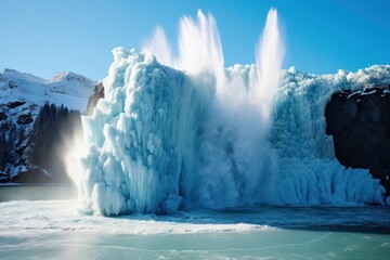 Canvas Print - Calving glacier waterfall mountain outdoors.