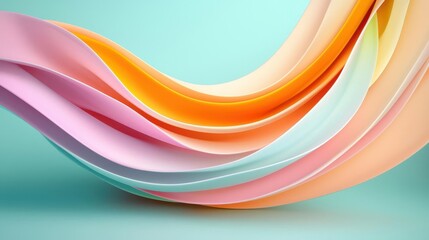Poster - Abstract flowing ribbons of color, 3d render illustration, isolated on teal background, modern art and design concept