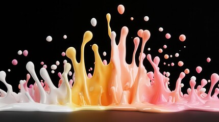 Poster - Abstract colorful splashes of paint, 3d render illustration, isolated on black background, creative and art concept