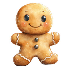 A cute, smiling gingerbread man, perfect for holiday-themed designs and festive content, evokes joy and warmth during winter celebrations.