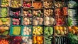 © Rindi - Aerial view of crates filled with various fruits and vegetables