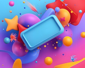 Poster - Colorful abstract shapes and spheres with a rectangular frame, perfect for modern design and creative projects.