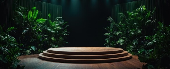 Sticker - Wooden Platform Surrounded by Lush Tropical Foliage