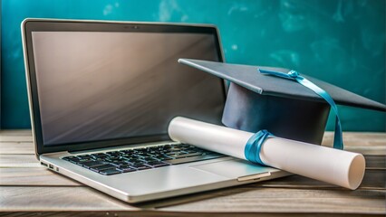 Poster -  still life laptop with graduation cap