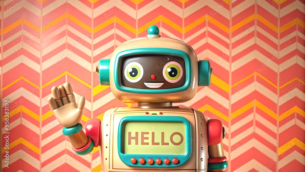 Hello Perfect Vibrant retro robot waving hello – perfect for children's illustrations ...