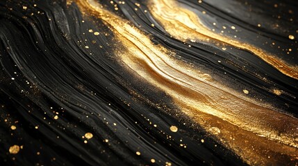 Poster - Abstract black and gold texture with shimmering gold accents, creating a luxurious and elegant visual effect.