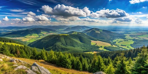 Panoramic view of Southern Bukove hory mountains from Jaraba skala mountain in Slovakia Poland border