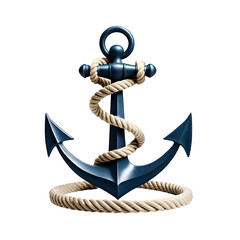 Nautical anchor with rope isolated on a transparent background, perfect for maritime themes, sailing concepts, or marine design projects. The classic symbol adds a strong, sea-inspired element.