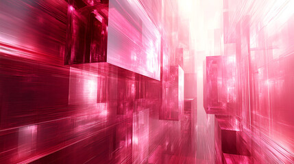 Aufkleber - Abstract composition of luminous pink blocks creating a dynamic 3D space illuminated by soft light