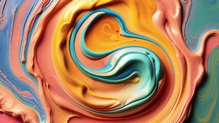 Fototapete - Abstract composition with flowing strokes of bright orange and green colors