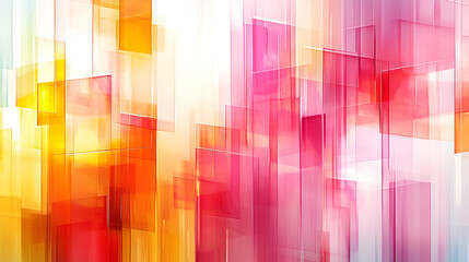 Poster - Abstract colorful digital artwork featuring bright orange, pink, and yellow geometric shapes layered together for a vibrant effect
