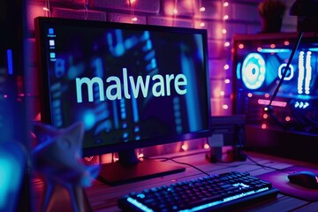 ai generative computer screen with word malware