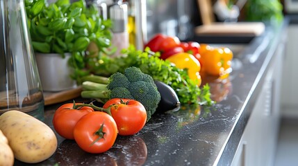 Wall Mural - Fresh produce on a kitchen counter.